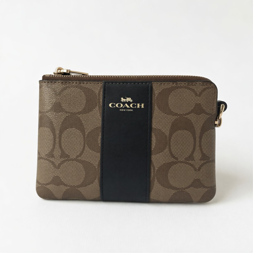 Coach Wristlet‎ Wallet K1948 F58035 Brown Signature Canvas Leather Zip